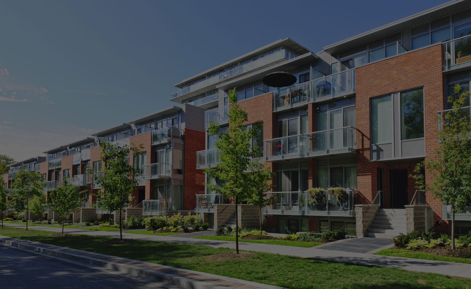 Modern apartment buildings with large clean windows